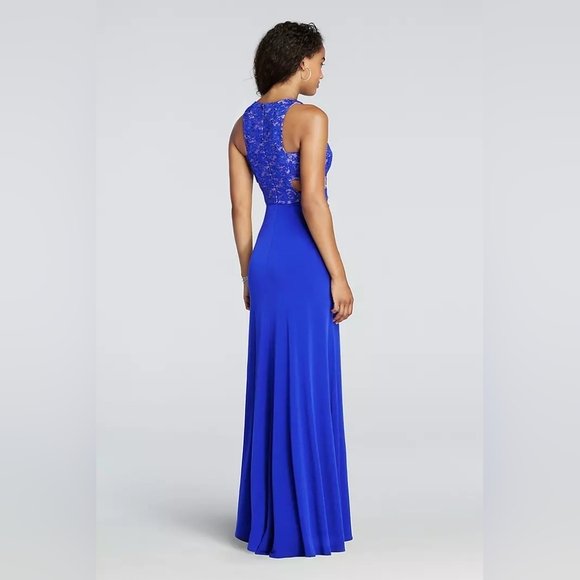 Morgan & Co. Red Jersey Cut Out Gown - Picture 12 of 13